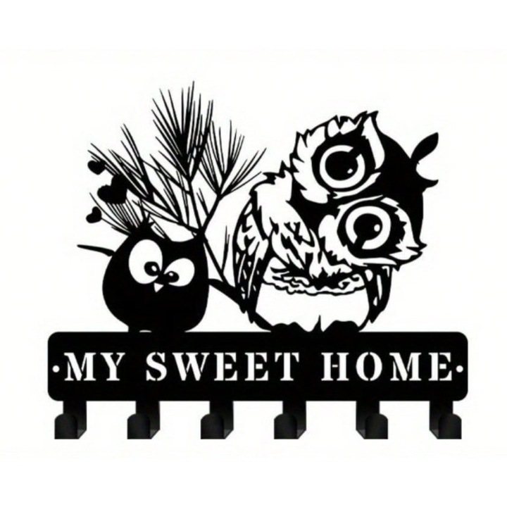 Fém kulcstartó "My Sweet Home", CIFBUY, 6 kampó, fekete, 15x5.91cm