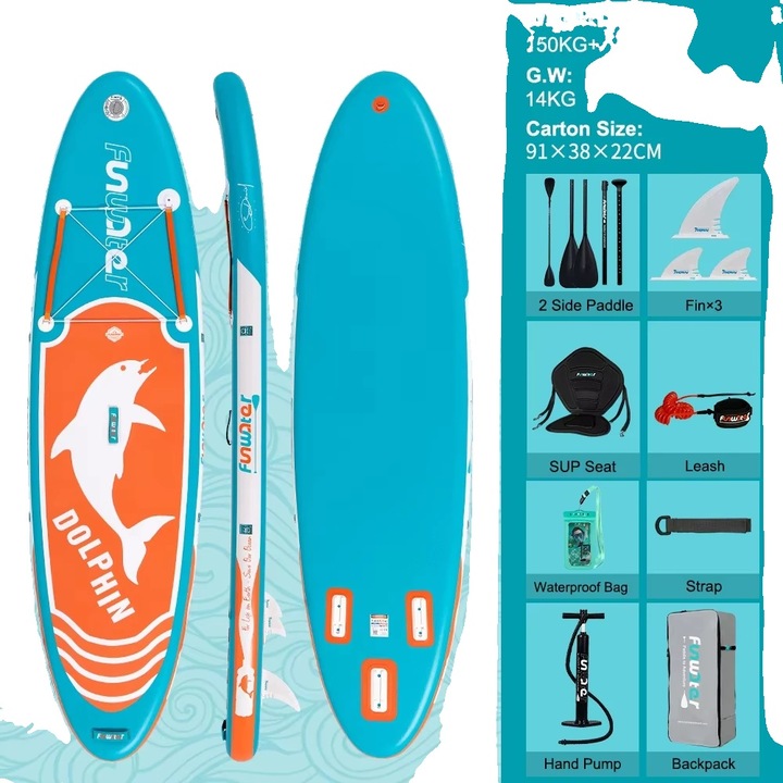 Placa de Stand Up Paddle, PVC durabil, suprafata antiderapanta, 106x30in, capacitate maxima 300lbs, set complet