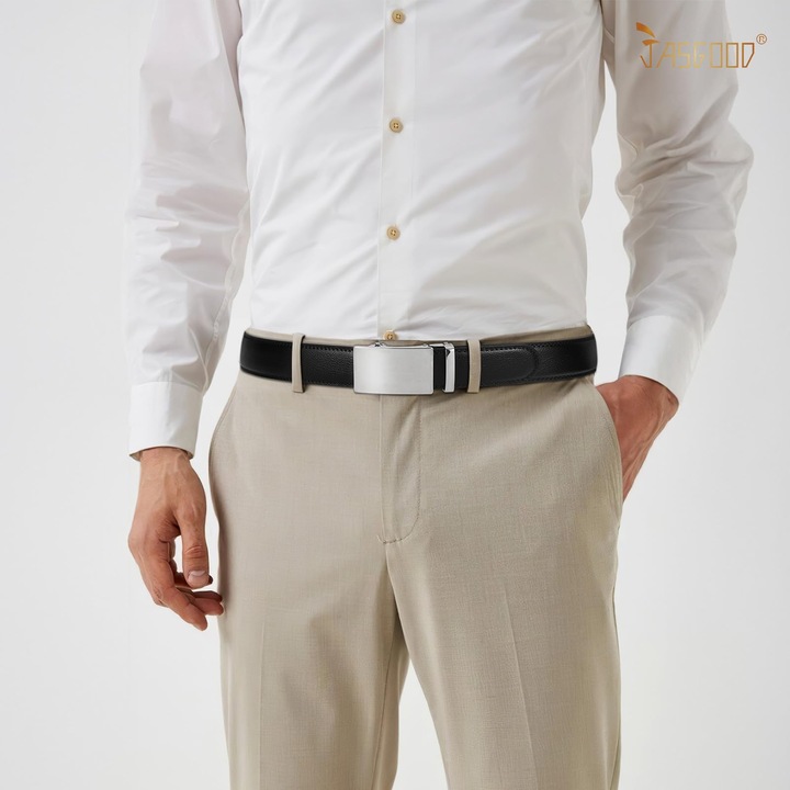 Férfi öv csuklós állítással, 3,5 cm széles, automata csat, alkalmas farmer öltönyökhöz férfiaknak.
