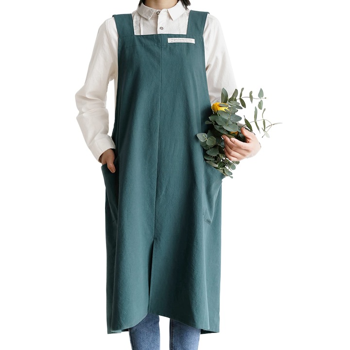 Sort de bucatarie unisex, bumbac si in, stil vintage, 130x86cm, cu bretele incrucisate