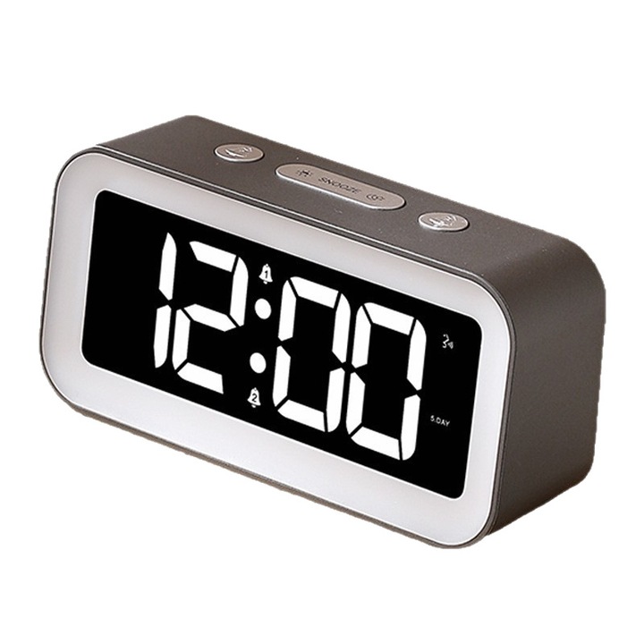 Ceas desteptator electronic LED RGB, ORBER, iluminat de noapte cu efecte multicolore, afisaj digital, functie silentioasa, montaj pe perete sau birou, ora moderna, alarma pentru studenti, decorativ, lumina ambientala, carcasa ABS, alimentare externa，alb