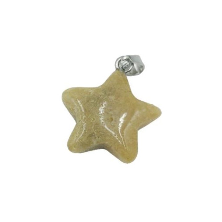 Pandantiv stea 20mm din Aventurin Galben Natural, finisaj lucios, galben-bej