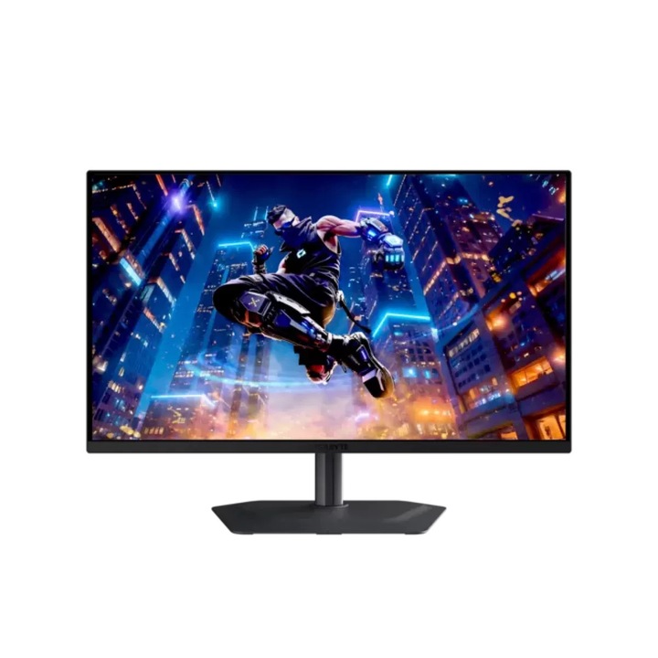 Монитор Gaming GIGABYTE MO27Q3, 27" QHD, (2560 x 1440), QD-OLED, 360Hz, 0.03ms GtG, NVIDIA G-SYNC™ Compatible, Night Vision, Game Assist, VESA Certified ClearMR 18000, HDMI, DisplayPort, 5Wx2 високоговорители, Pivot, Черен