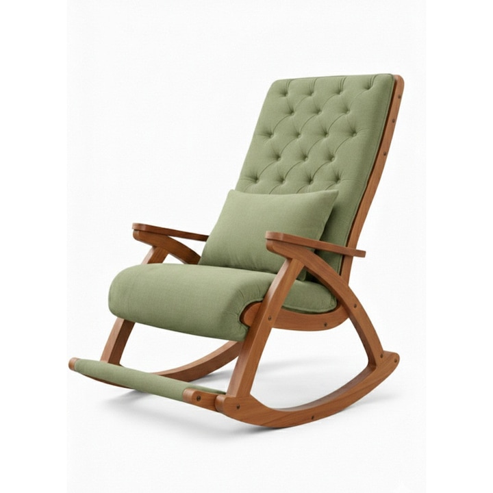 Scaun balansoar Imperial, cadru lemn natur, material tapiterie velur catifelat, 100 X 72 X 110 cm, Verde deschis