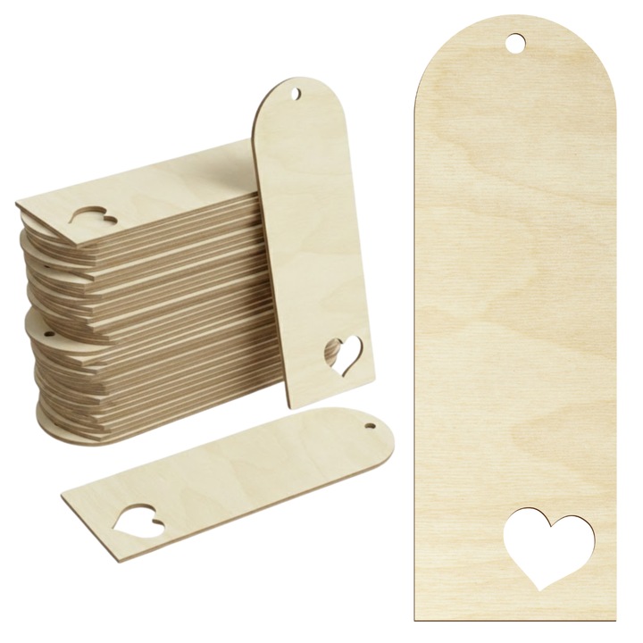 Set 10 Semne de Carte din Lemn pentru Copii, Natural, 15x5cm