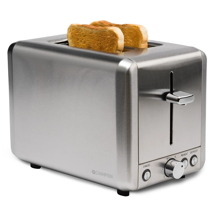 Sandwich-maker Champion, 2 felii, inox, 925 W, 6 niveluri de caldură, 28x16, 7x18, 2cm