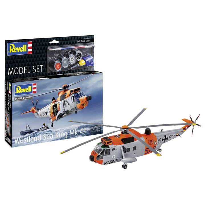 Set Macheta Elicopter Revell Westland Sea King Mk. 41, 132 piese, 24, 2 cm, 1:72