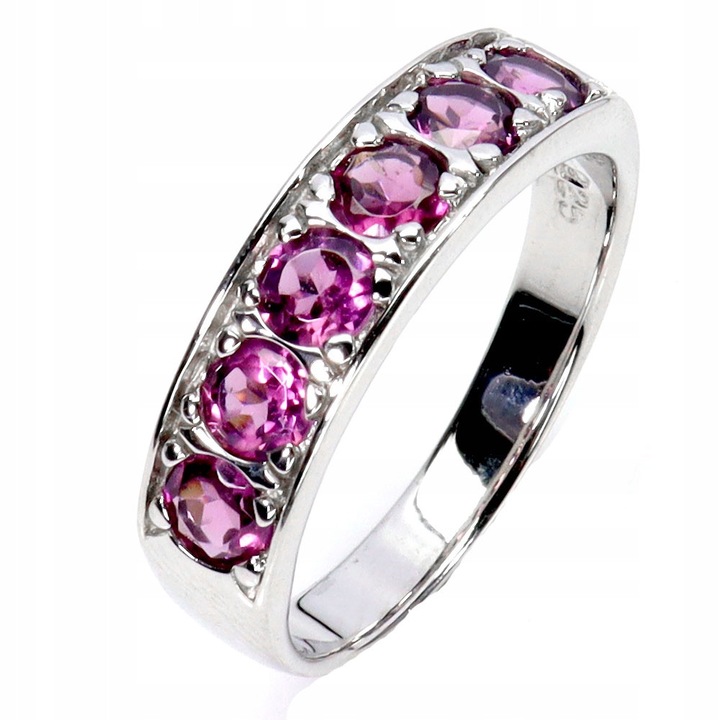 Inel dama, Songea, argint, placat cu aur alb 14K, granate naturale, 20x5mm, marimea 13.5