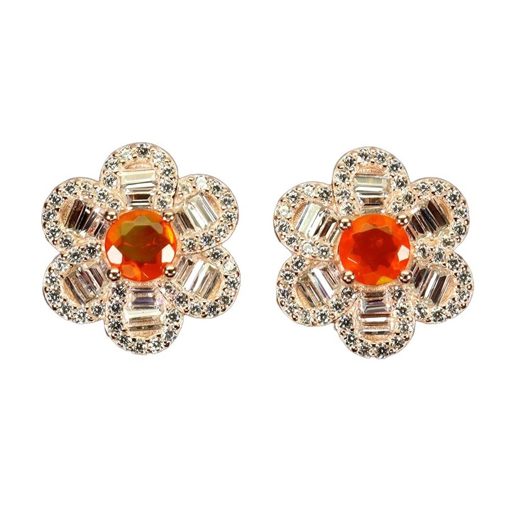 Cercei dama, Songea, argint, cu opale portocalii naturale si zirconii, 15x14mm