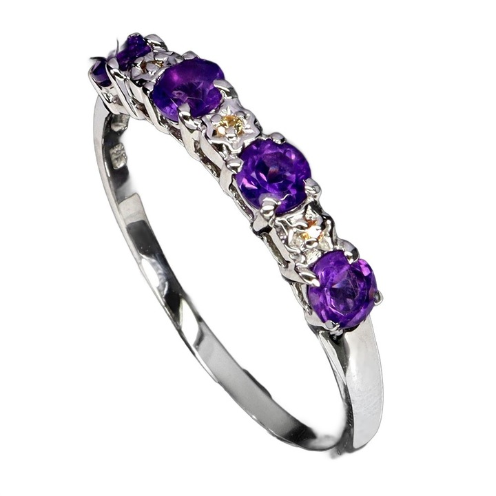 Inel dama, Songea, argint, cu ametist si safir, marime 19