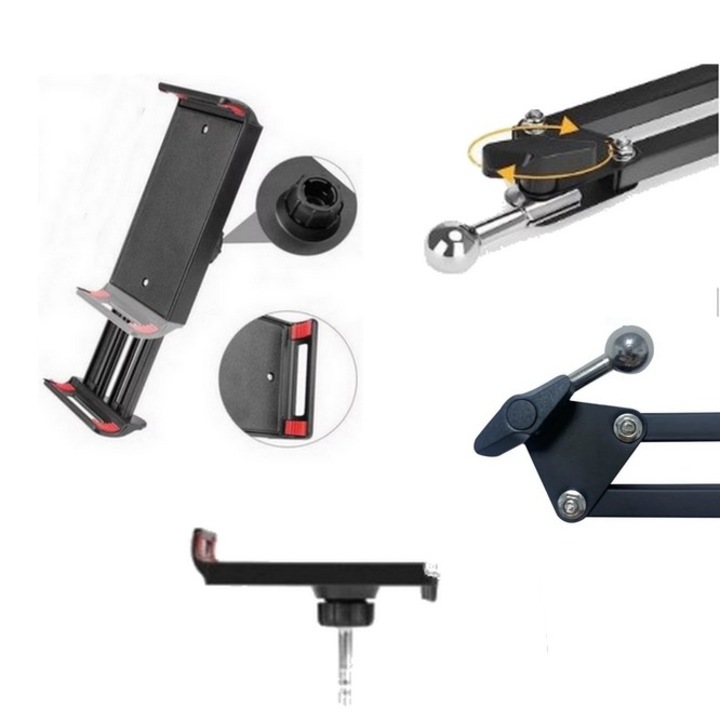 Suport tabletă SkyTechs pentru braț și trepied, reglabil 11-19 cm, cu adaptor 3/8 inch