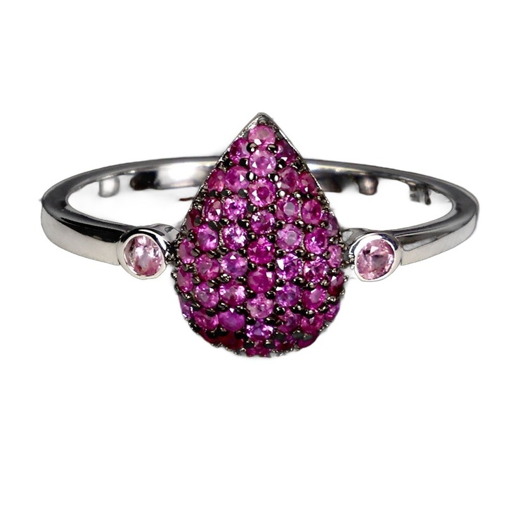 Inel din argint 925 cu rubine naturale Myanmar, Songea marime 17