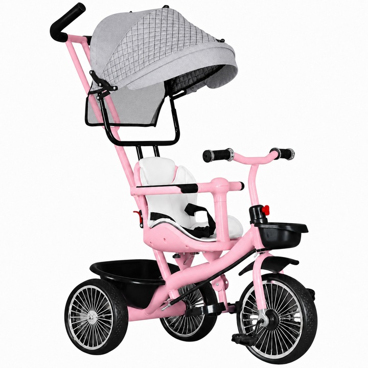 Tricicleta cu maner copii RDB-KBQ-190, 3-in-1, Scaun rotativ 360°, Roz