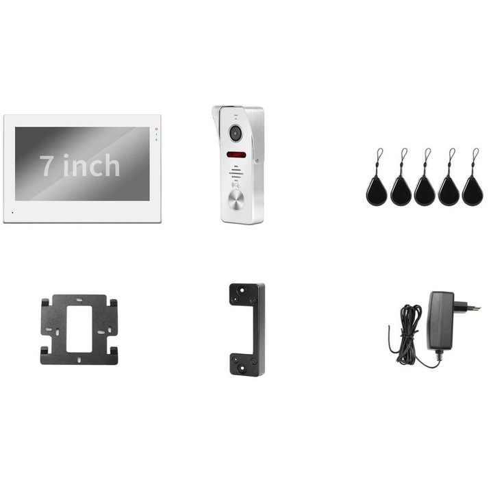 Sistem interfon, ecran 7 inch, detectare miscare, montare pe perete, 185x127x20mm