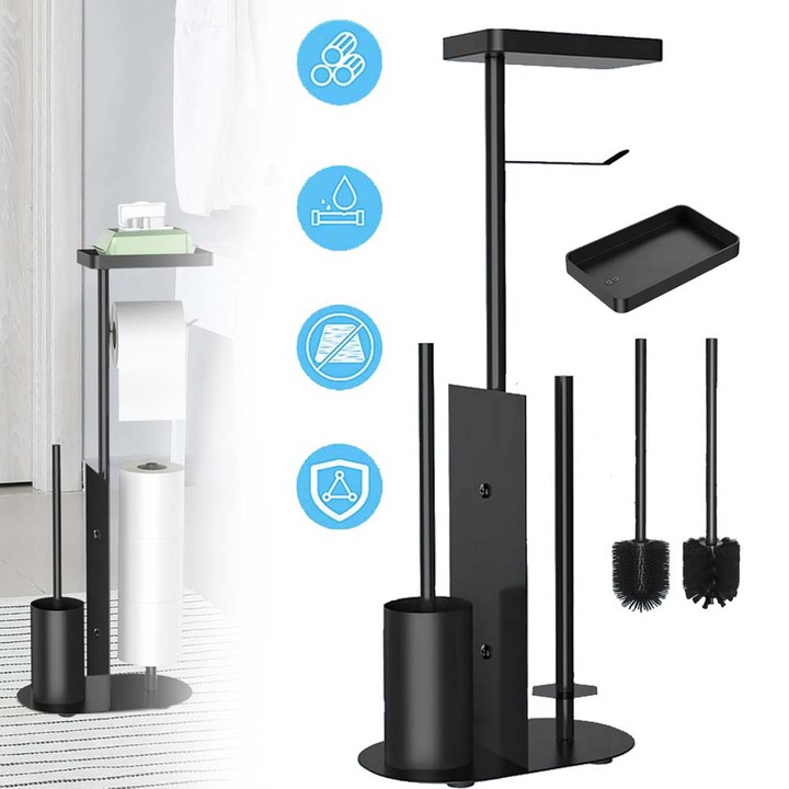 Стойка За Тоалетна Хартия, Самостоятелно Стояща Поставка За Тоалетна Хартия, Рафт И Дозатор За Тоалетна Хартия От Неръждаема Стомана, Побира 4 Ролки Тоалетна Хартия, С Четка За Тоалетна