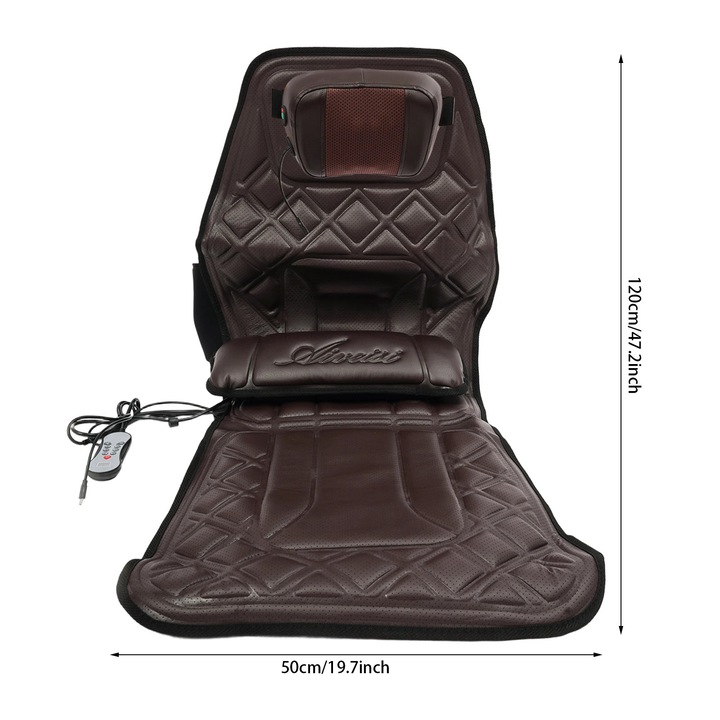 Perna de masaj pentru scaun, Auto si acasa, 9 niveluri, Incalzire 45–55°C, 3 trepte, Gat/umeri/spate/sale, 220 V cu stecher UE, 15 W, Maro deschis