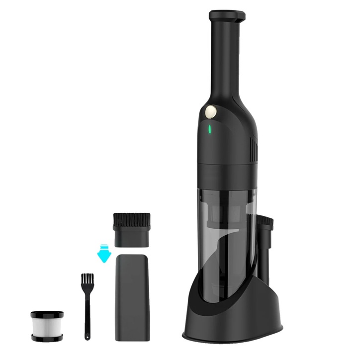 Aspirator portabil, 25 kPa putere de aspiratie, design fara fir, negru, 0.5L