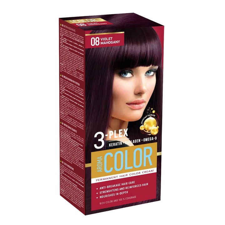 Vopsea de Par Nr.08 Mahogany Violet cu 3-Plex Complex Keratin Colagen Omega 9