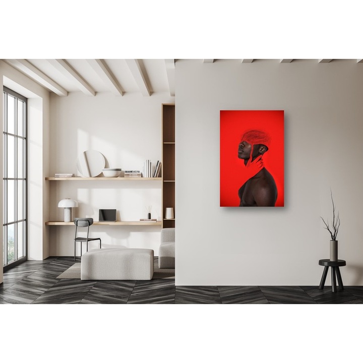 Tablou Canvas, PIM, Zbucium Interior, Contrast Rosu si Negru, 70x100cm