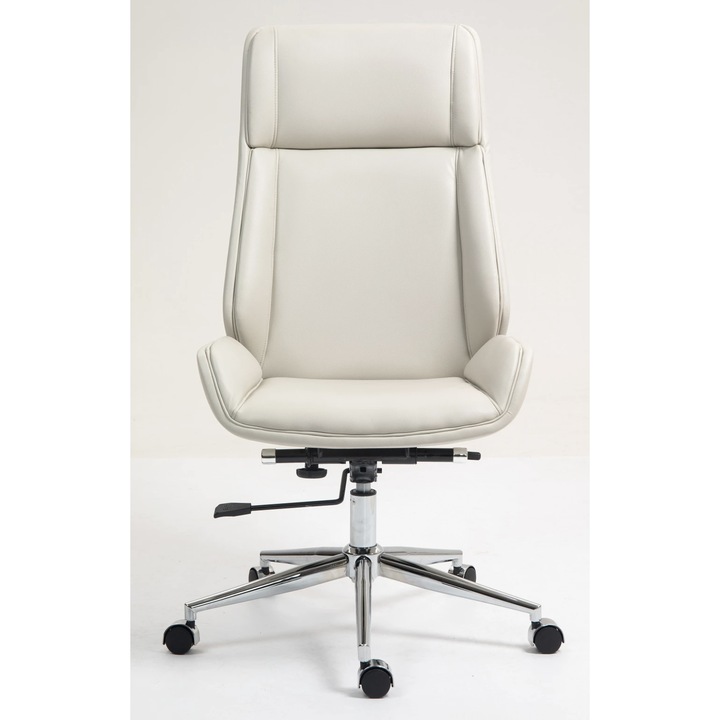 Scaun Directorial, TOPSCAUNE®, Scaun Birou Cu Inaltime Reglabila, Brate Fixe Pentru Stabilitate, Baza Metalica Rezistenta, Design Elegant Pentru Birou Managerial, Confort Sporit Pentru Utilizare Zilnica, Scaun Office Premium, Culoare Bej