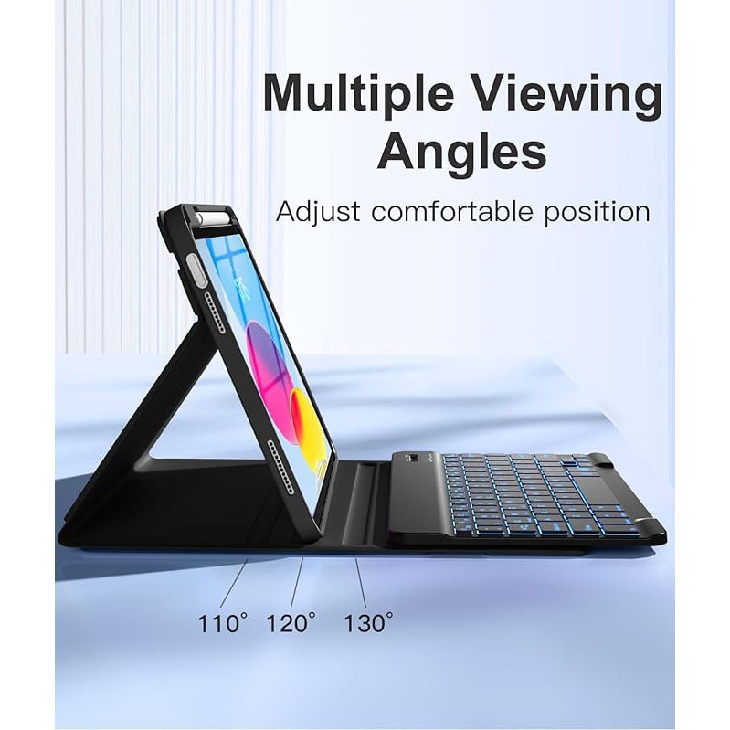 Husa pentru iPad 11 2025 (A16), cu tastatura iluminata wireless detasabila RGB 7 lights, Bluetooth USB Type-C functie stand si slot stylus, VIENOD®, negru