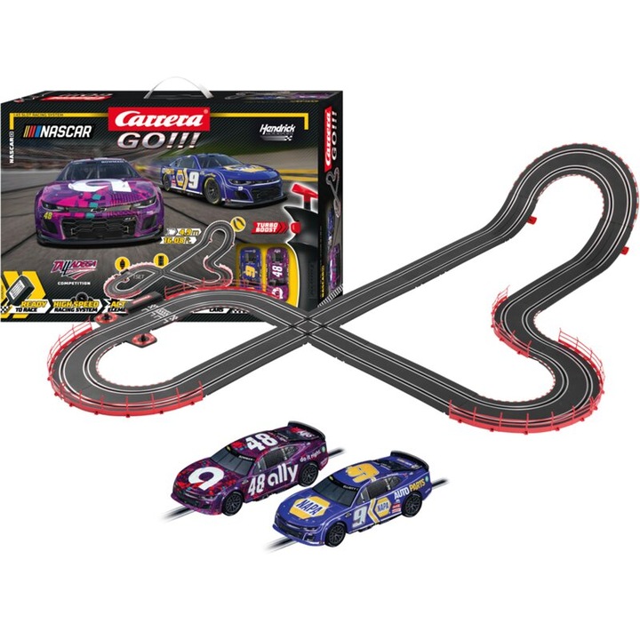 Set masinute de jucarie cu pista, circuit manual, plastic, multicolor
