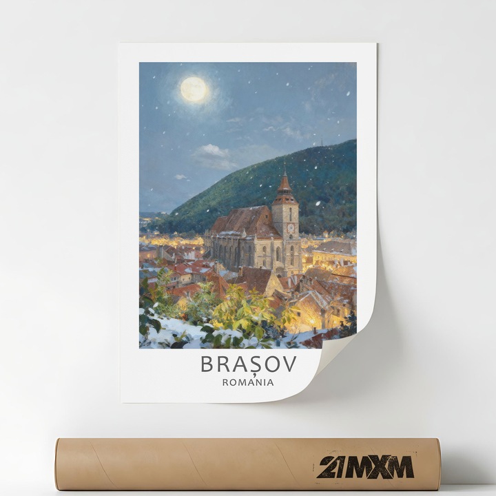 Плакат "Ораш-Брашов" върху матово платно – Минималистичен дизайн, 30 x 40 см, без рамка