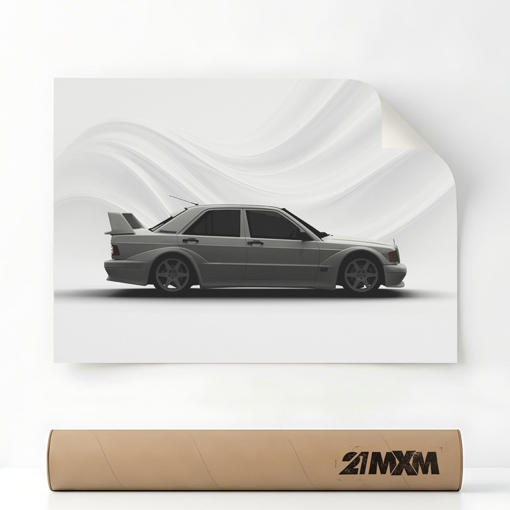 Poster '1562 190E EVO II - White', Poster Auto pe Panza Mata – Design Minimalist, A4 (21 x 29.7 cm), Fara Rama