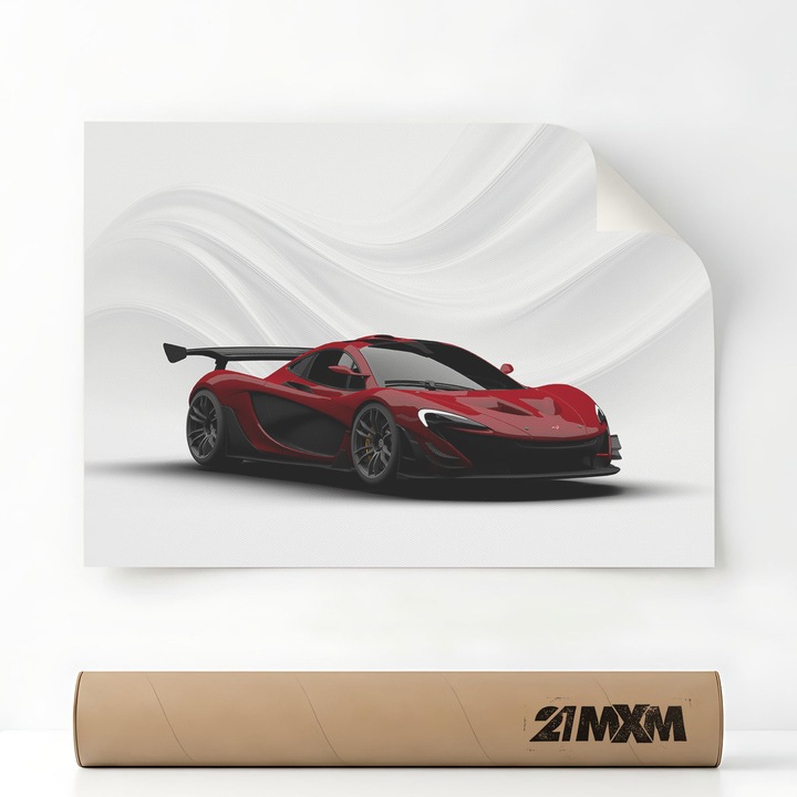 1555 P1 GTR - Червен - Отпред, Премиум Платно за Кола – Минималистичен Дизайн, A3 (29.7 x 42 cm), Без Рамка