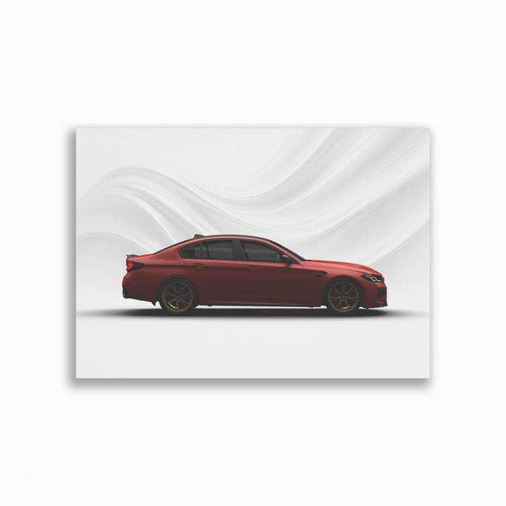 1614 M5 CS F90 - Червен, Премиум Платно за Кола – Минималистичен Дизайн, A3 (29.7 x 42 см), Без Рамка