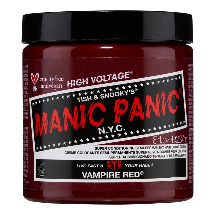 Vopsea de par semi-permanenta Manic Panic High Voltage Classic, fara oxidant, 236 ml, 4-6 saptamani, Rosu Vampir