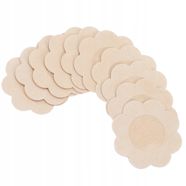 Set 10 Plasturi Mameloane SNM, Autoadezive Tip Floare, Bej, Diametru 6 cm