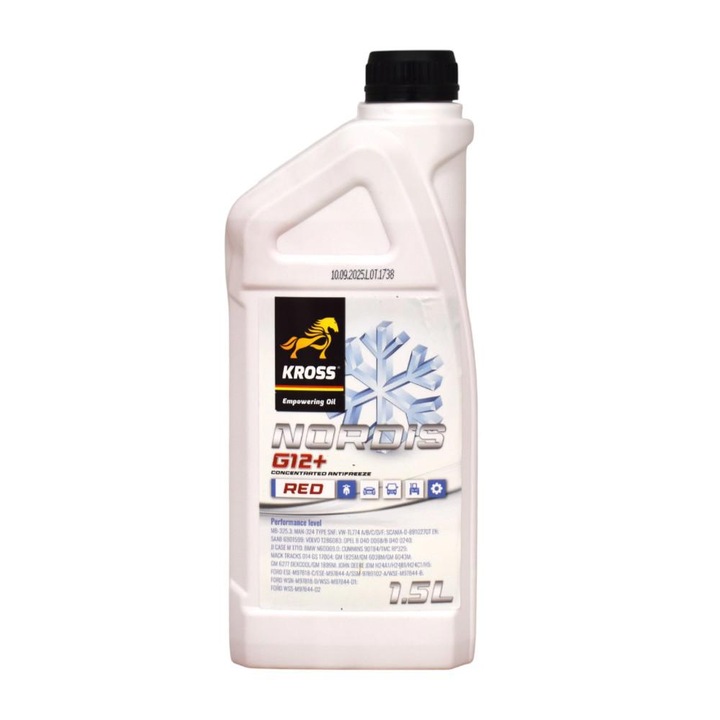Antigel concentrat Kross G12+, rosu, 1.5L, utilizabil in toate anotimpurile