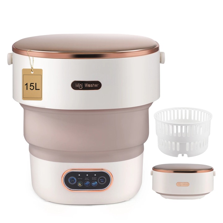 Mașină de spălat pliabilă, 15 L, portabilă, pentru haine, maro ciocolatiu, dimensiuni 32, 5x32, 5x32, 5 cm