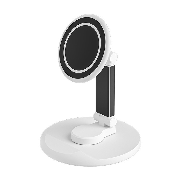 Suport birou magnetic pentru telefon și tabletă, ORBER, rotire 360, pliere reglabilă, alb