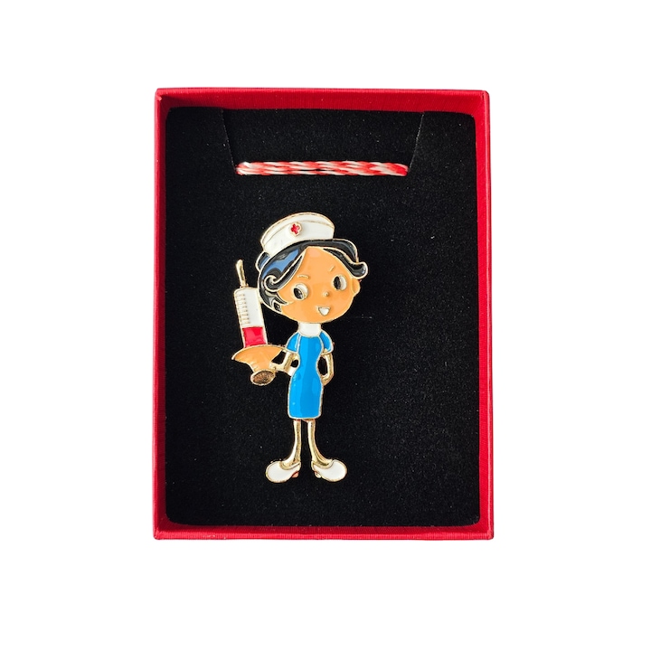 Brosă Model Asistenta, albastru, 5x2.8cm