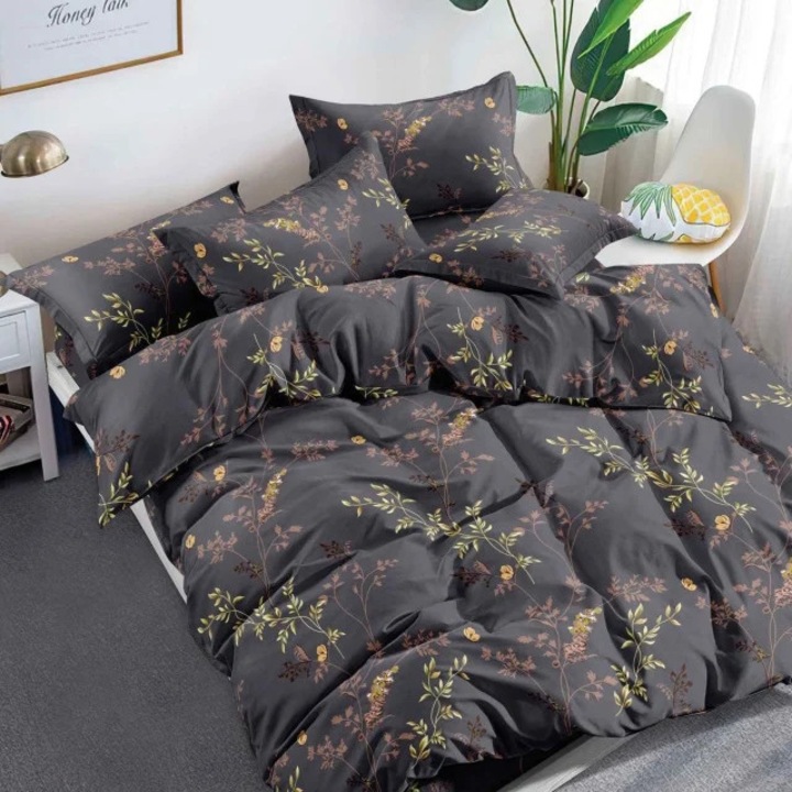 Lenjerie de pat pentru 2 persoane R Royal Home, set 4 piese, microfibra, multicolor, 230x200cm, 230x245cm, 50x70cm