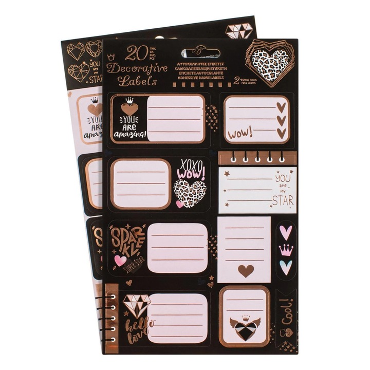 Etichete adezive din folie set 20 buc, 2x5cm - 9x5cm, multicolor