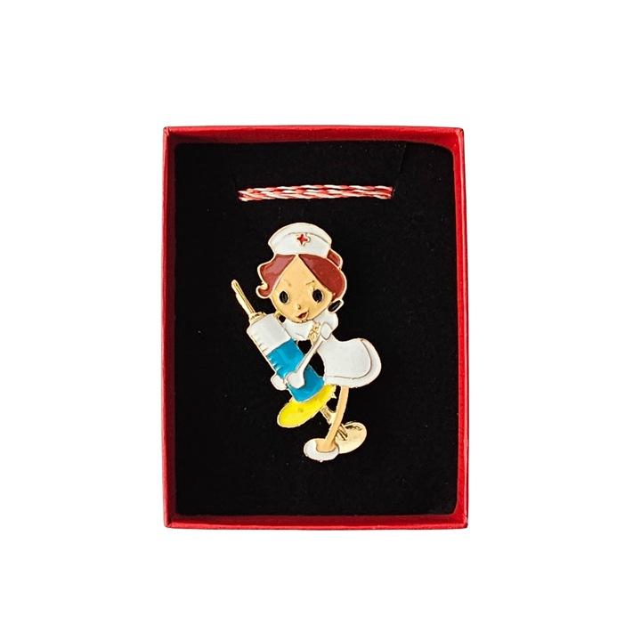 Brosa martisor Asistenta in alb