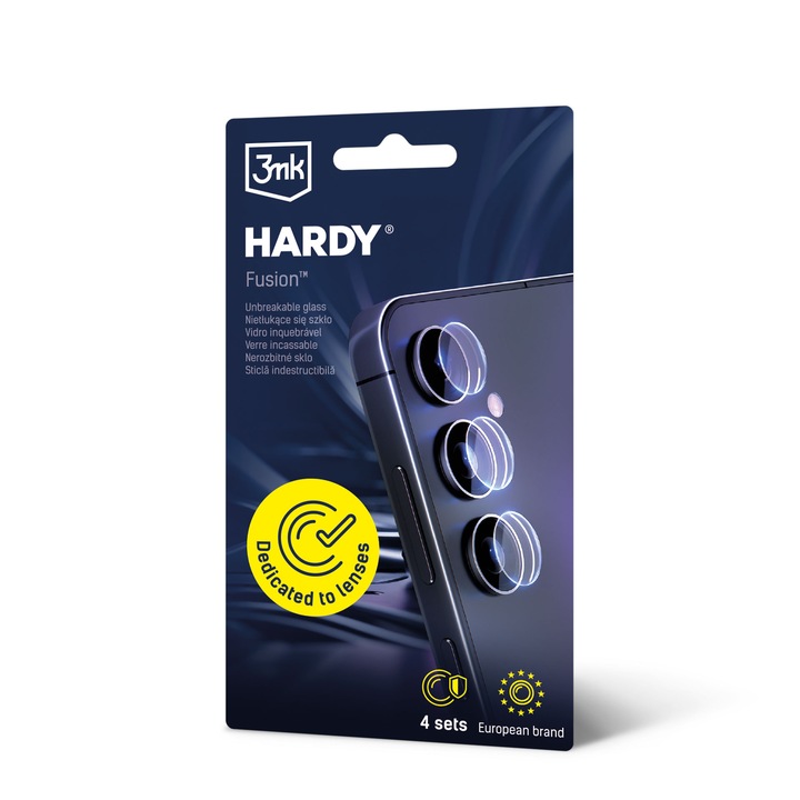 Set 4x Protecție din sticlă pentru cameră foto 3mk Hardy Fusion, AntiShock, transparent, pentru Redmi Note 14 Pro 5G