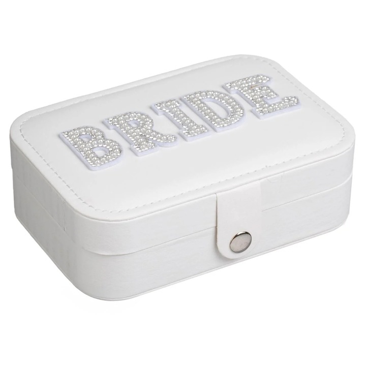 Ékszerdoboz ekrü, 2 rekeszes, gyöngyös "Bride" mintával, 16x11x5cm