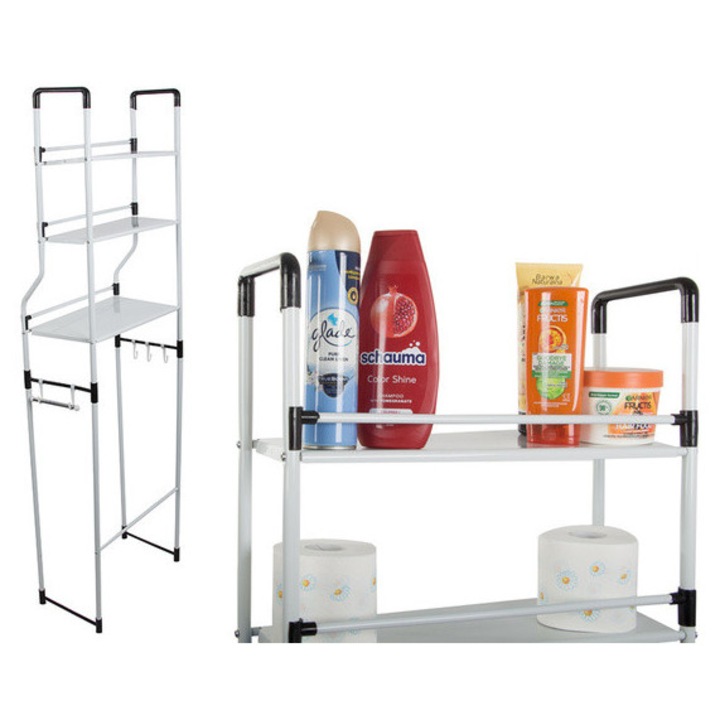 Raft baie peste masina de spalat, 3 rafturi, cu suport hartie si carlige