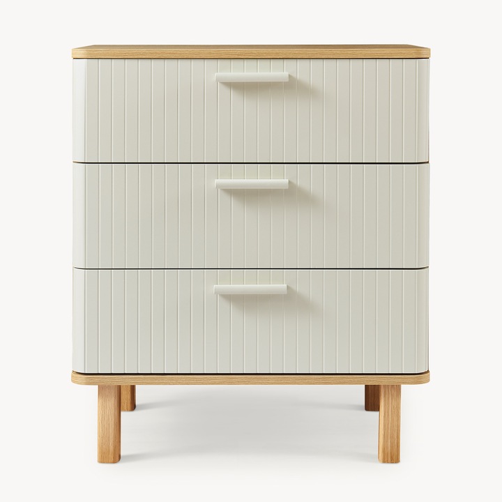 Comoda, en.casa, Ferrersp, 70 x 60 x 40 cm, mdf, lemn, efect stejar, oatmeal, natur, cu 3 sertare