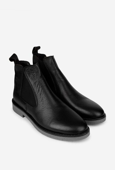 Ghete barbati din piele texturata neagra cu elastic in laterale