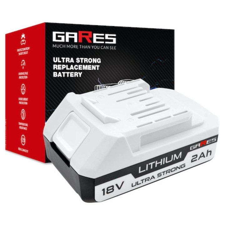 Baterie Gares pentru Makita BL1811G BL1813G BL1815G 196366-5 cu o capacitate de 2000 mAh, Li-ion, protectie supraincalzire si supraincarcare, dimensiuni 4 x 7, 2 x 11, 6 cm