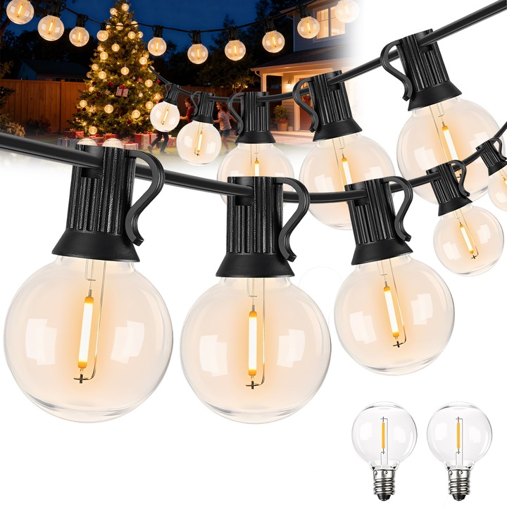 Ghirlanda decorativă LED, BYONDSELF, 30m, 52 LED-uri, lumina caldă, rezistentă la apă IP44, negru