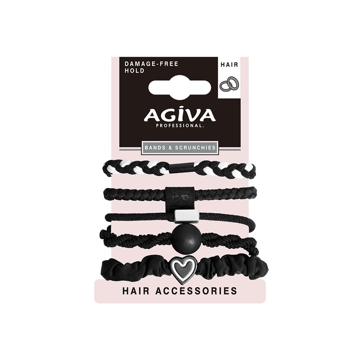Elastice de păr Agiva Professional, Cu diferite elemente, 6.5 cm, 5 buc