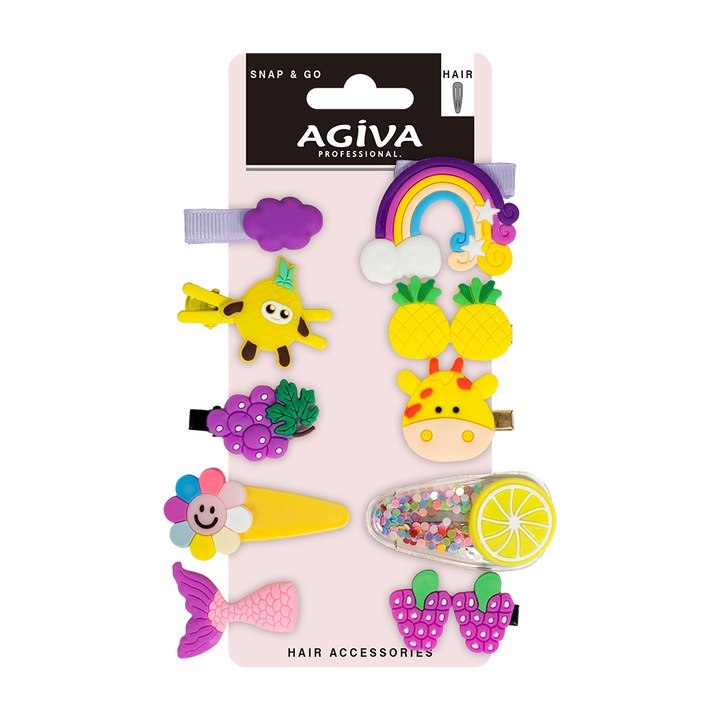 Clemă de păr Agiva Professional, 10 bucăți, Girafă