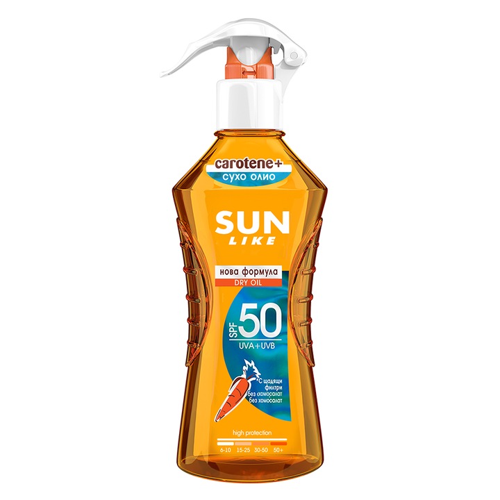 Sun Like Fényvédő Száraz Olaj, SPF 50, 200 ml spray, Homosalate-mentes