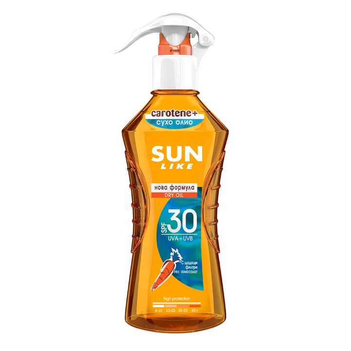 Ulei uscat de plajă Sun Like SPF 30, 200 ml spray, Fără homosalat